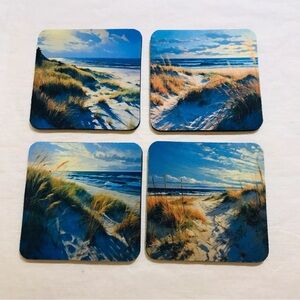 Set of 4 Coastal Seascape Beach Neoprene Coasters Handmade